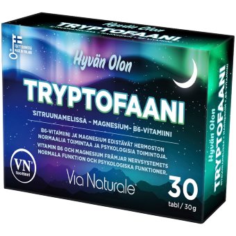 Средство для улучшения качества сна Hyvän Olon Tryptofaani с мелиссой, магнием и витамином B6 Via Naturale 30 табл Средство для улучшения качества сна Hyvän Olon Tryptofaani с мелиссой, магнием и витамином B6 Via Naturale 30 табл