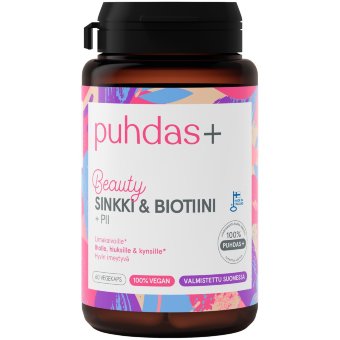 Биотин с кремнием и цинком Beauty Sinkki & Biotiini + Pii для кожи, волос и ногтей Puhdas+ 60 капсул Биотин с кремнием и цинком Beauty Sinkki & Biotiini + Pii для кожи, волос и ногтей Puhdas+ 60 капсул